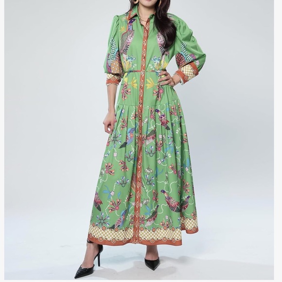 Chic Green Patterned Maxi Dress - Picture 5 of 10
